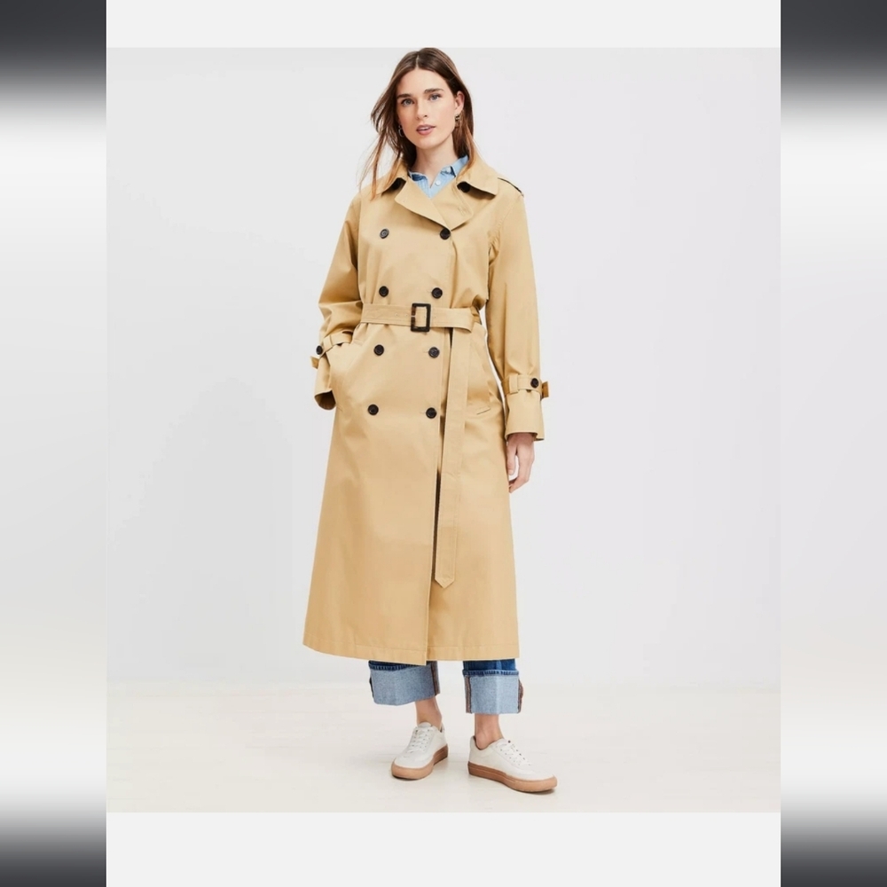 LOFT Classic Tan Double-Breasted Trench Coat with Belt Sand Beige Spring  Style